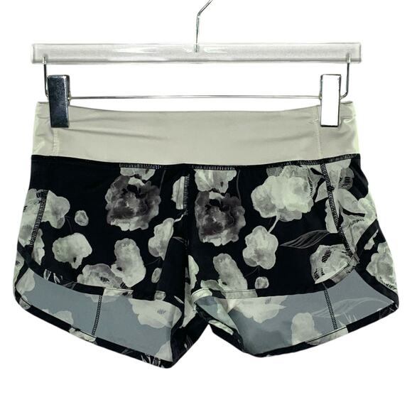 Lululemon 4 Speed Shorts Inky Floral Black Gray Running Gym *flaw - Picture 1 of 10